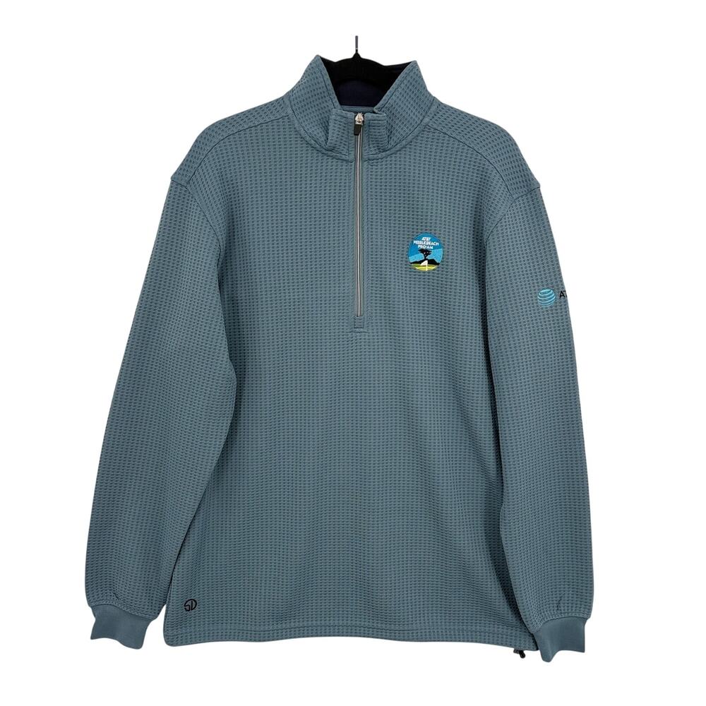 Straight Down Mens M Pullover Blue Waffle Knit Pebble Beach Pro-Am Quarter Zip
